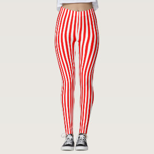 Rood en Wit Kleine Grootte Verticale Strepen Leggings