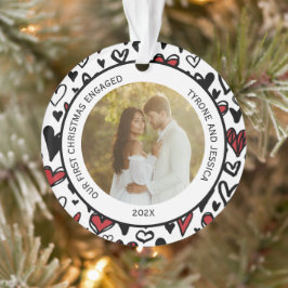 Rood en wit koppel eerste kerstmis verloofd ornament