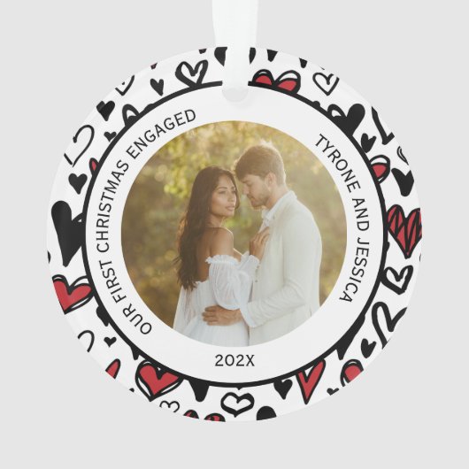 Rood en wit koppel eerste kerstmis verloofd ornament (achterkant)