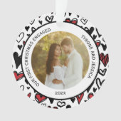 Rood en wit koppel eerste kerstmis verloofd ornament (voorkant)