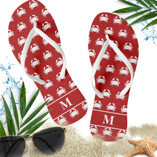 Rood en Wit Krabpatroon Nautisch Persoonlijk Teenslippers