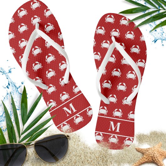 Rood en Wit Krabpatroon Nautisch Persoonlijk Teenslippers