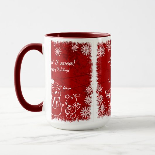 Rood en wit krijt sneeuwen mok (Links)