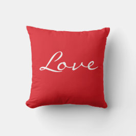 Rood en wit kussen met woordvoering liefde typogra