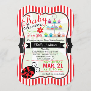 Rood en wit Ladybug Theme Girl Baby shower Kaart