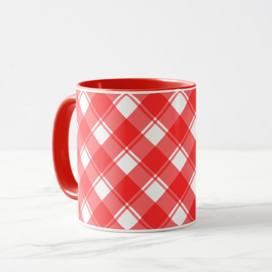 Rood en Wit Land Gestreepte Plaid Koffie Mok (Voorkant links)
