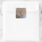 Rood en wit, langharig, kat met tablet vierkante sticker (Tas)
