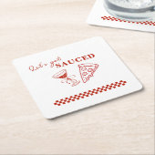 Rood en wit Let's Get Sauced Bachelorette Kartonnen Onderzetters (Schuin)