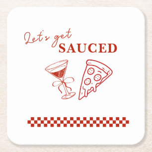 Rood en wit Let's Get Sauced Bachelorette Kartonnen Onderzetters
