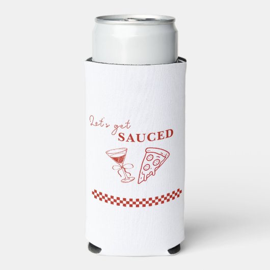Rood en wit Let's Get Sauced Bachelorette Seltzer Blikjeskoeler (Seltzer Voorkant)