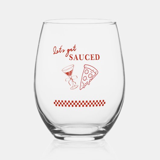 Rood en wit Let's Get Sauced Bachelorette Wijnglas Zonder Voet (Voorkant)