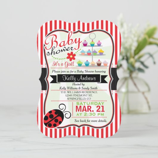 Rood en wit lieveheersbeestje Theme Girl Baby show Kaart (Staand voorkant)