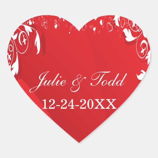 Rood en wit Lijst bruiloft bespaart datum Hart Sticker (Voorkant)