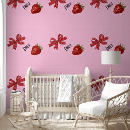 Rood en wit lint met aardbei behang