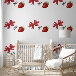 Rood en wit lint met aardbei behang