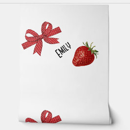 Rood en wit lint met aardbei behang