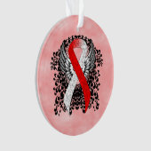 Rood en wit lint met vleugels ornament (voorkant)