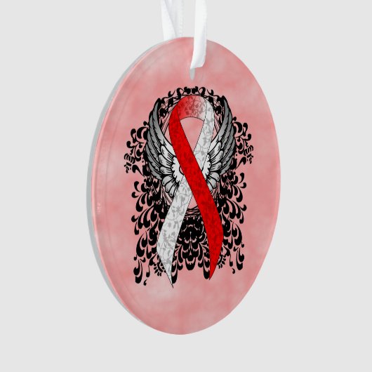 Rood en wit lint met vleugels ornament (voorkant)