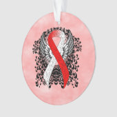 Rood en wit lint met vleugels ornament (voorkant)