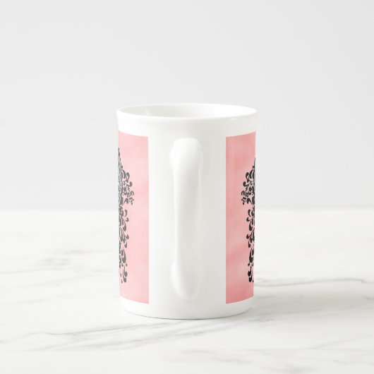 Rood en wit lint met vleugels porselein kop (Achterkant)