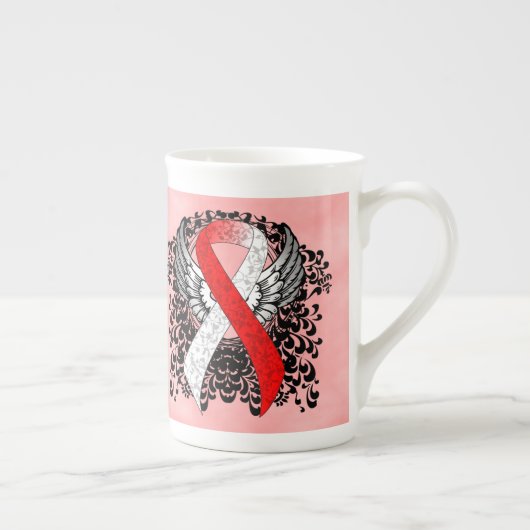 Rood en wit lint met vleugels porselein kop (Rechts)