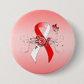 Rood en wit lint met vlinder ronde button 7,6 cm (Voorkant)