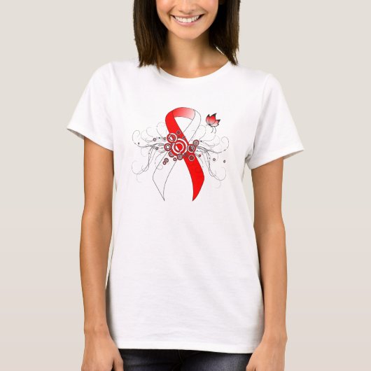 Rood en wit lint met vlinder t-shirt (Voorkant)