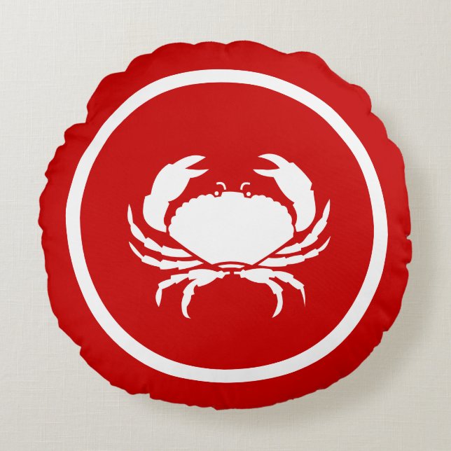 Rood en wit Lobster CRAB en kreeft Rond Kussen (Voorkant)