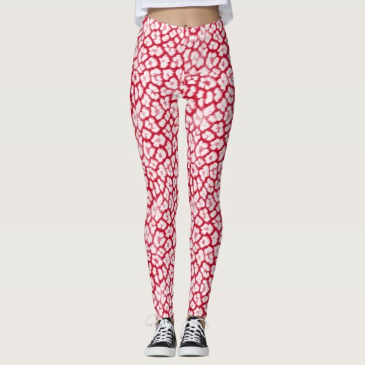 Rood en wit luipaardprint leggings (Voorkant)