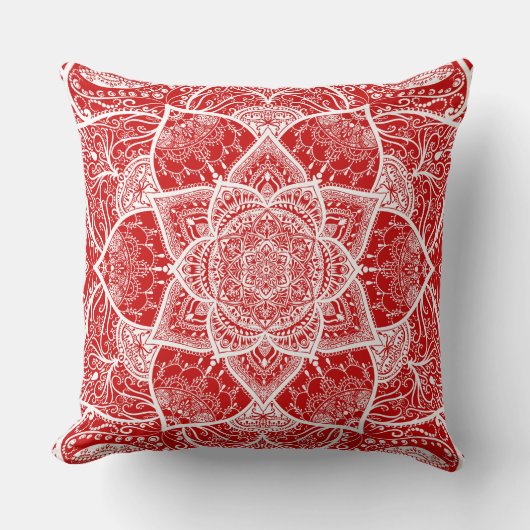 Rood en wit Mandala - Loergann in Cherry Kussen (Voorkant)