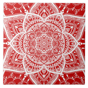 Rood en wit Mandala - Loergann in Cherry Tegeltje