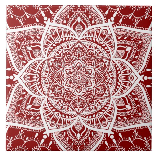Rood en wit Mandala - Loergann in frambozen Tegeltje (Voorkant)