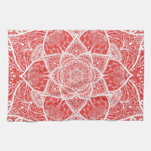 Rood en wit Mandala - Loergann in Goji Berry Theedoek