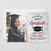 Rood en wit marmer klasse jaar Afstuderen foto Kaart (Voorkant)