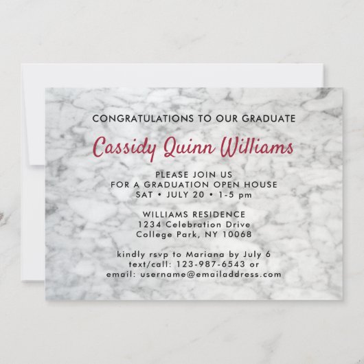 Rood en wit marmer klasse jaar Afstuderen foto Kaart (Achterkant)