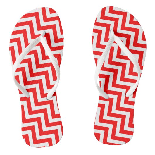 Rood en Wit Medium Diagonale Chevron Stripes Teenslippers (Voetbed)