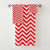 Rood en Wit Medium Horizontale Chevron Strepen Bad Handdoek (Insitu)