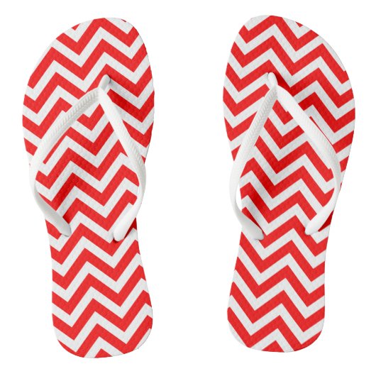 Rood en Wit Medium Size Chevron Stripes Teenslippers (Voetbed)