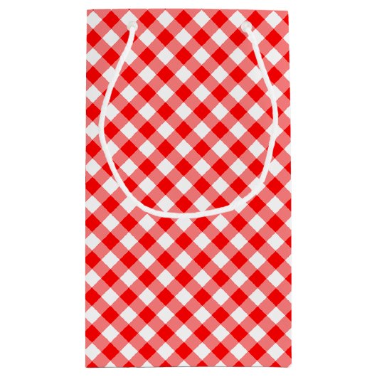 Rood en Wit Medium Size Diagonal Gingham-controles Klein Cadeauzakje (Achterkant)