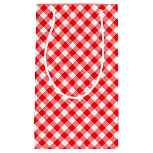 Rood en Wit Medium Size Diagonal Gingham-controles Klein Cadeauzakje (Voorkant)