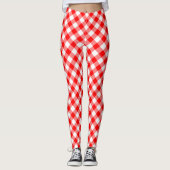 Rood en Wit Medium Size Diagonal Gingham-controles Leggings (Voorkant)