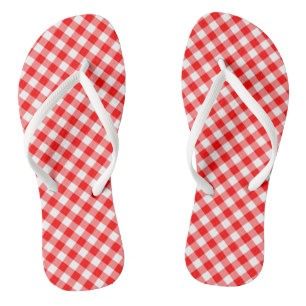 Rood en Wit Medium Size Diagonal Gingham-controles Teenslippers