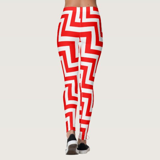 Rood en Wit Medium Size Diagonale Chevron Leggings (Achterkant)