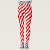 Rood en Wit Medium Size Diagonale Stripes Leggings (Voorkant)