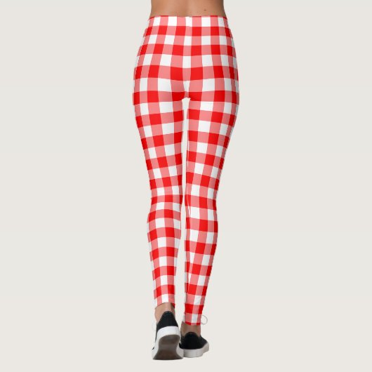 Rood en Wit Medium Size Gingham Checks Leggings (Achterkant)