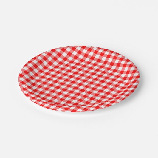 Rood en Wit Medium Size Gingham Checks Papieren Bordje (Gekanteld)