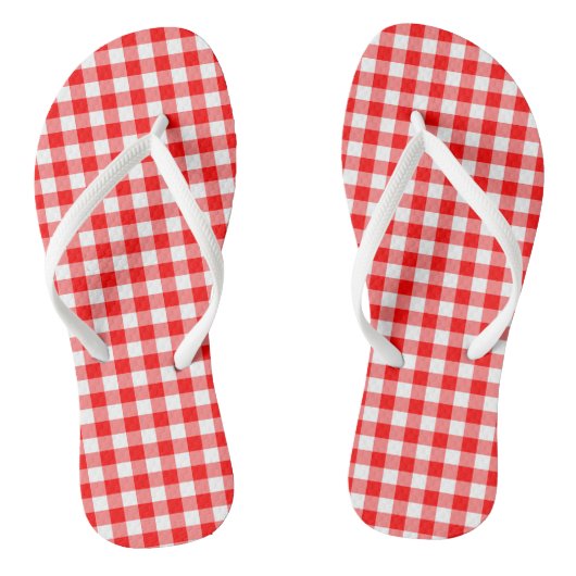 Rood en Wit Medium Size Gingham Checks Teenslippers (Voetbed)