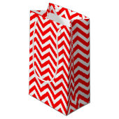Rood en Wit Medium Size Horizontale Chevron Klein Cadeauzakje (Voorkant Gekanteld)