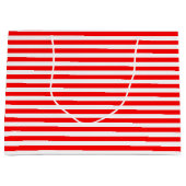 Rood en Wit Medium Size Horizontale Stripes Groot Cadeauzakje (Voorkant)