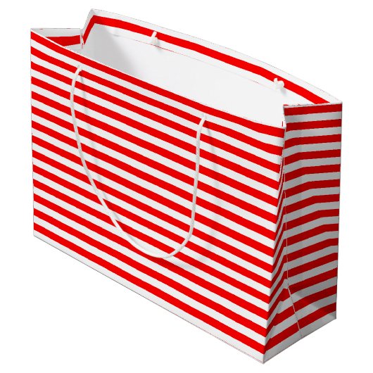 Rood en Wit Medium Size Horizontale Stripes Groot Cadeauzakje (Achterkant Gekanteld)